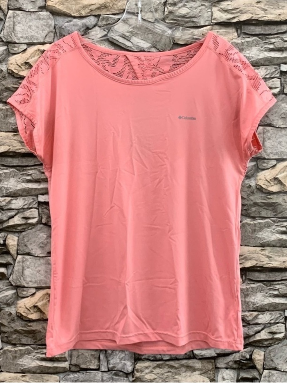 #8 Columbia Peach Lace Back Athletic Yoga Gym Running Workout Shirt Top Medium